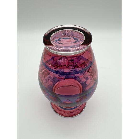 Watercolor Art Glass Vase 5” Colorful Hand Painted Artist Signed - Picture 5 of 9